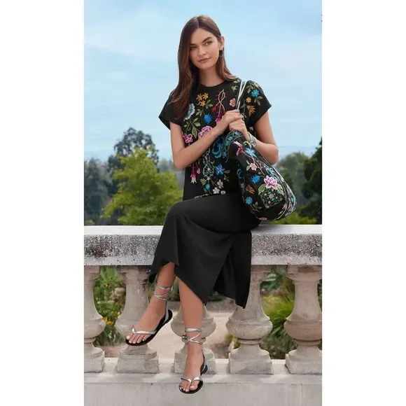 JOHNNY WAS NWT Boho Floral Embroidered Relaxed Knit Midi Dress - Picture 16 of 16